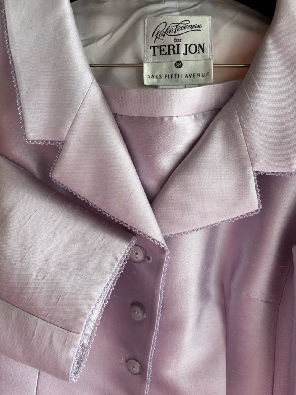 Teri Jon Lavender Silk Blazer with Beaded Trim and Matching Skirt